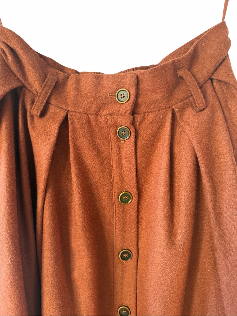 LinenNaive Naomi 33 Button Up High Waisted Wool Lined Skirt in Brick Brown Large - Picture 2 of 6